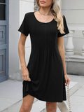 Pleated Front Round Neck Swing Dress.