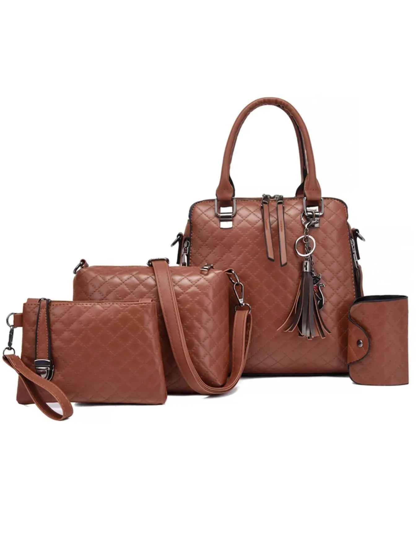 4-Piece PU Leather Bag Set with Tassel Detail.