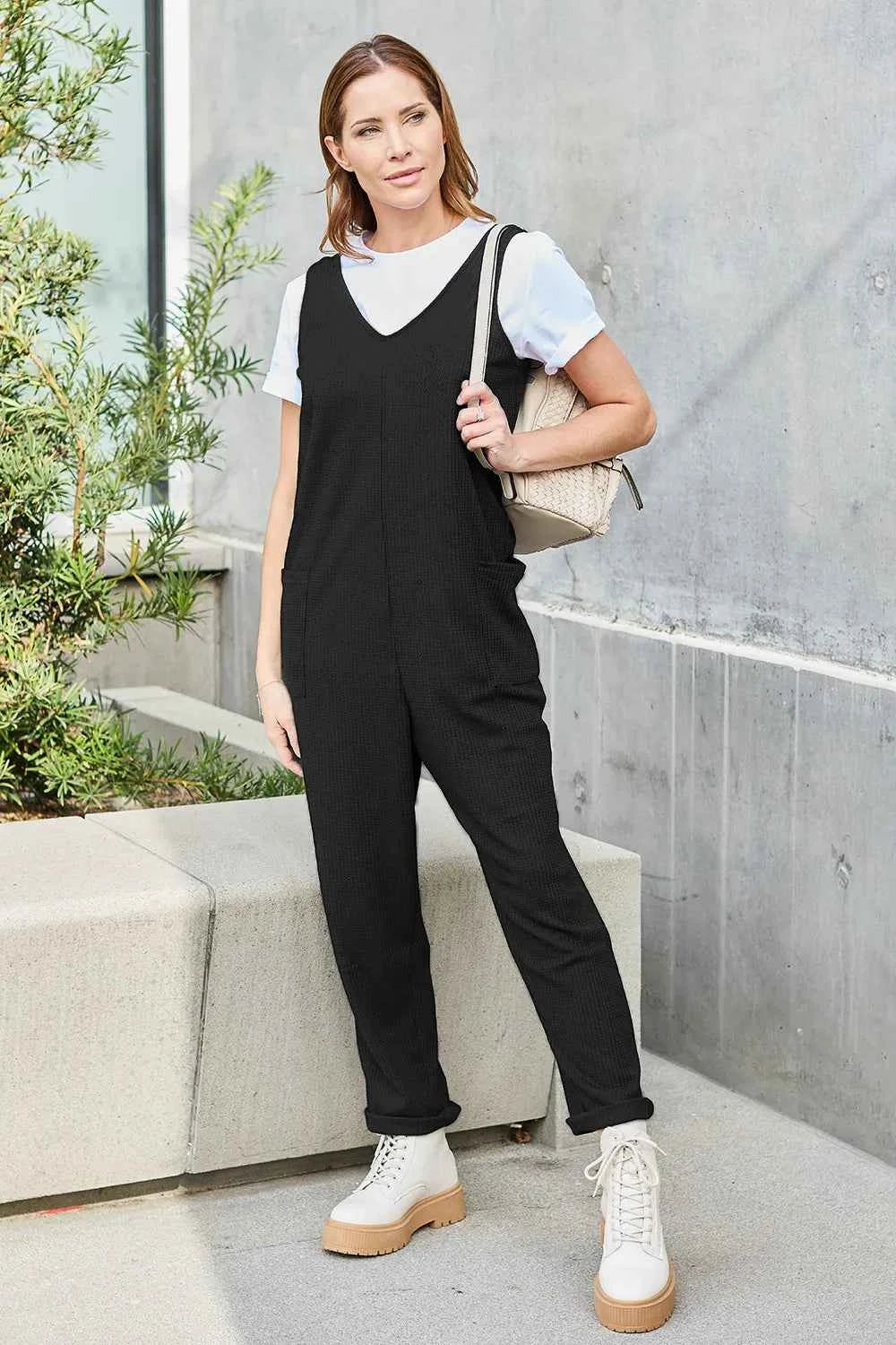 Double Take Full Size Sleeveless Straight Jumpsuit.