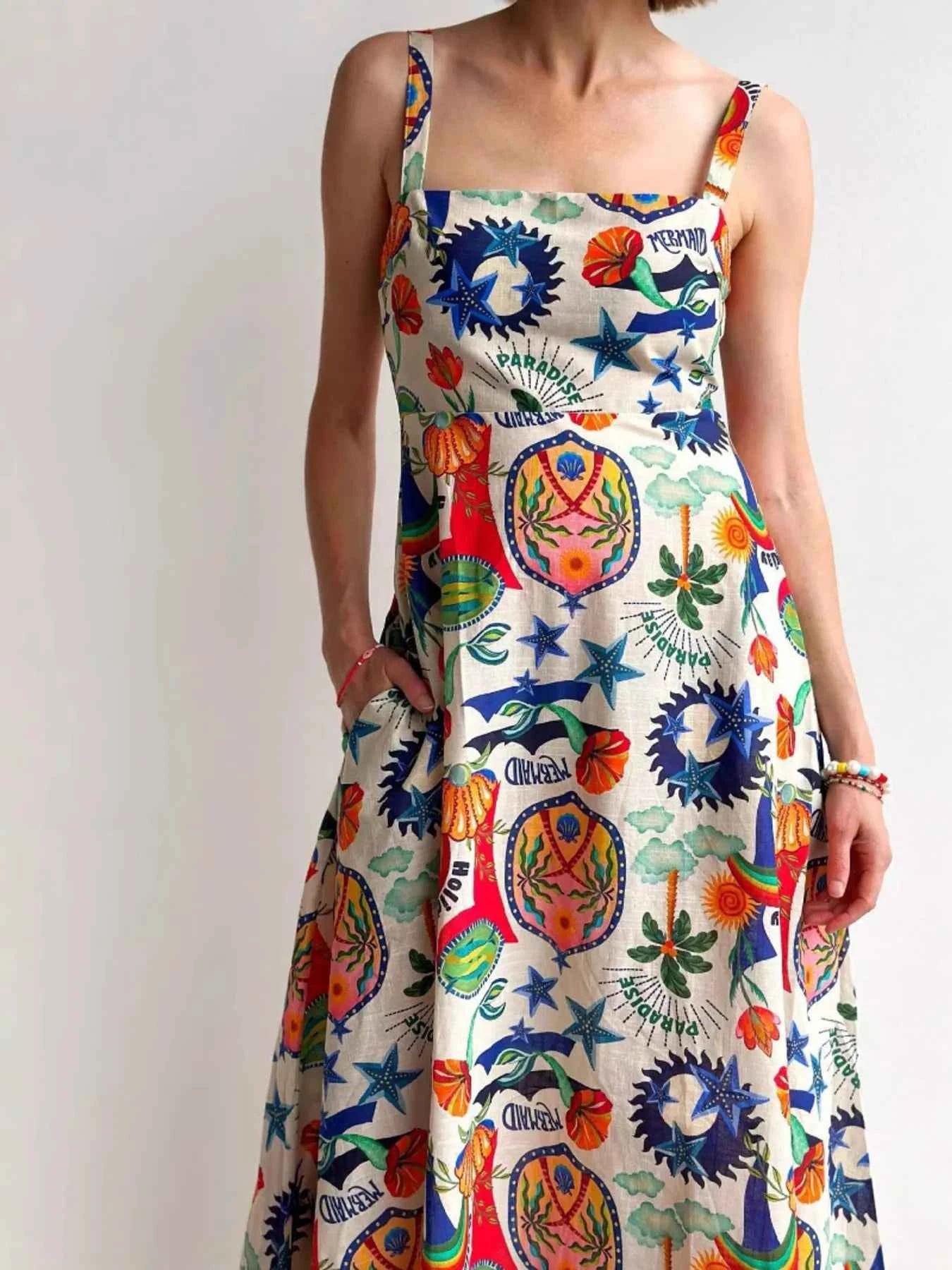 Printed Square Neck Maxi Dress.