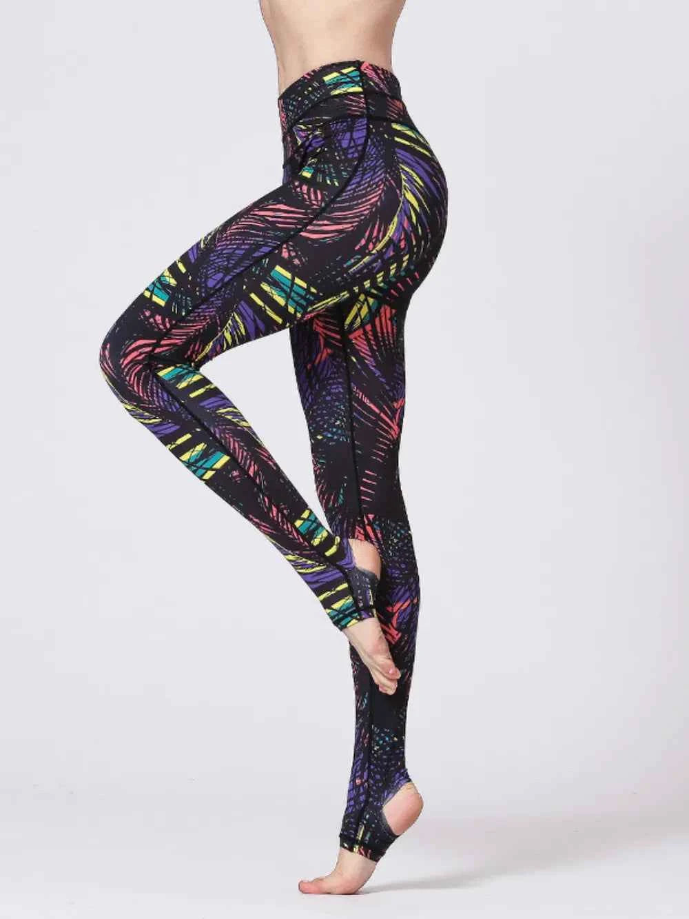 Printed Wide Waistband Active Leggings with Stirrups.