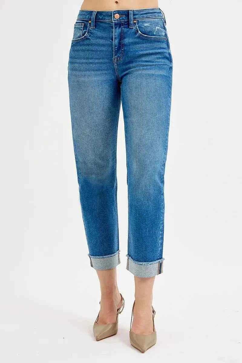 RISEN Full Size High Rise Boyfriend Fit Ankle Jeans Plus Size.
