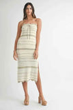 MABLE Contrast Striped Crochet Knit Midi Dress.