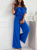 Off-Shoulder Ruffled Wide Leg Jumpsuit.