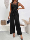 Flower Lace Mesh Sleeveless Wide Leg Jumpsuit.