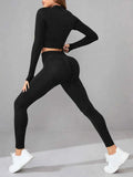 Mock Neck Long Sleeve Top and Leggings Active Set.