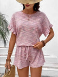 Heathered Round Neck Top and Shorts Set.