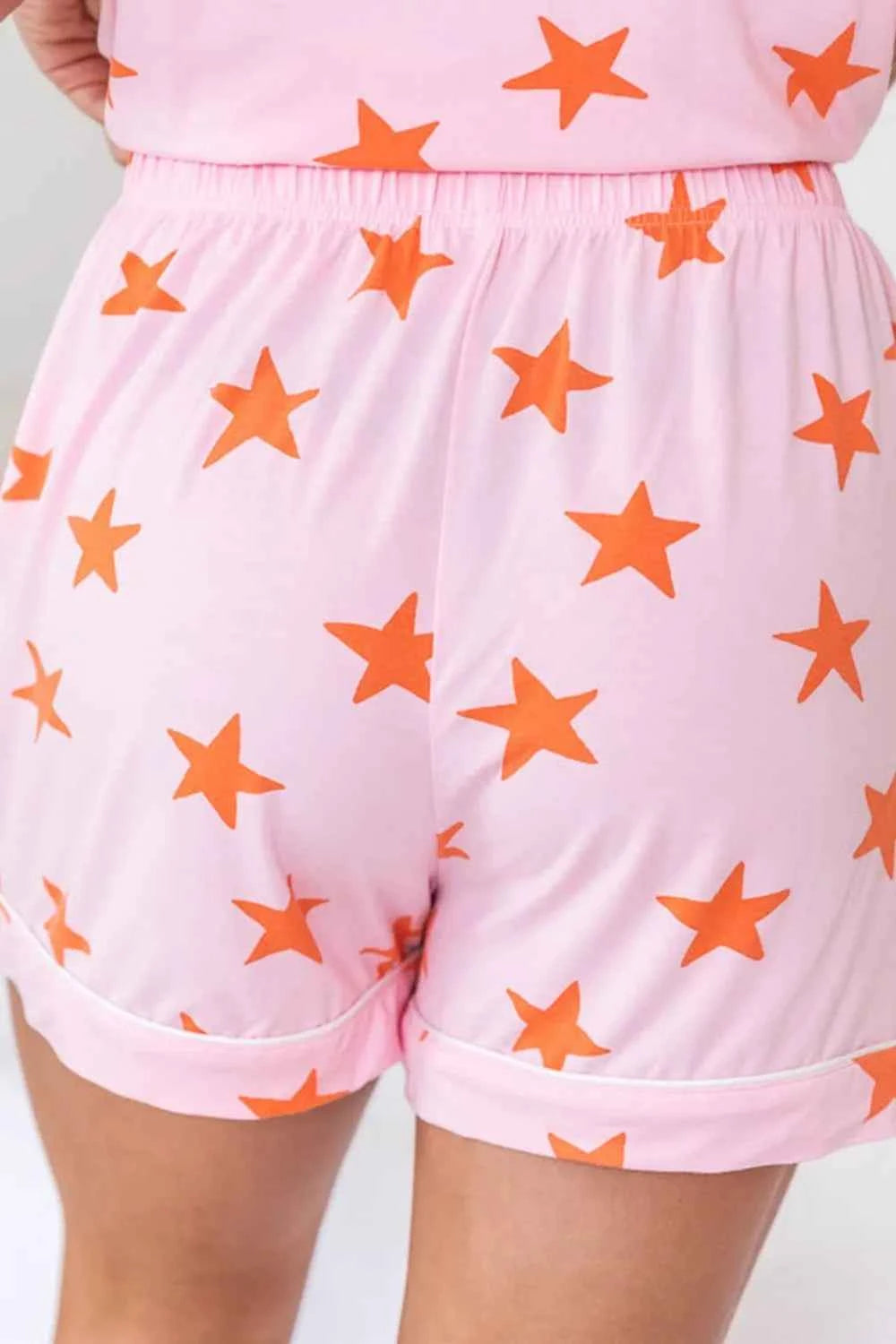 Star Print Short Sleeve Shirt and Shorts Set.