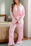 Collared Neck Long Sleeve Top and Pants Lounge Set.