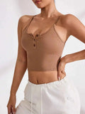 Ribbed Half Button Cropped Active Cami.