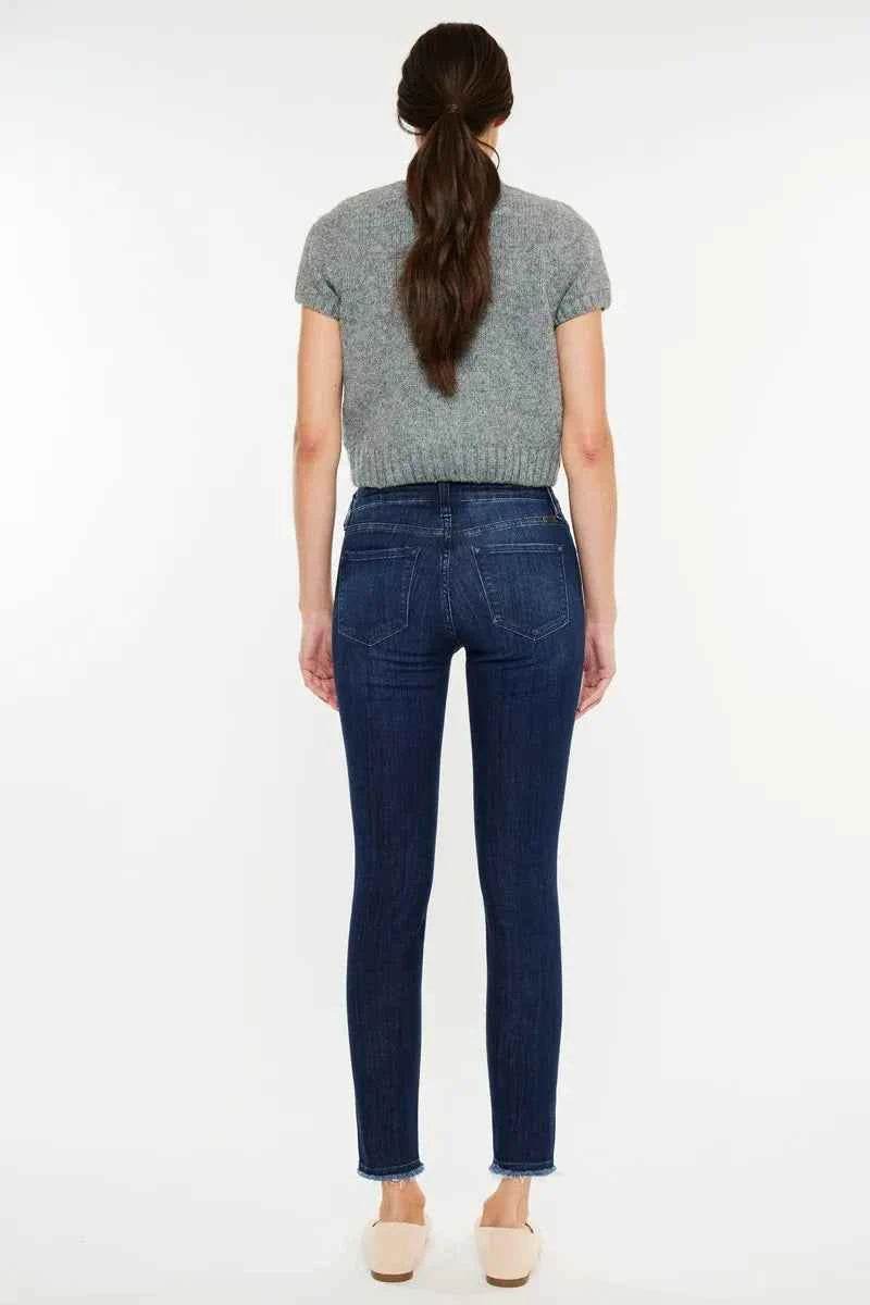 Kancan High-Rise Slim Fit Raw Hem Ankle Jeans.