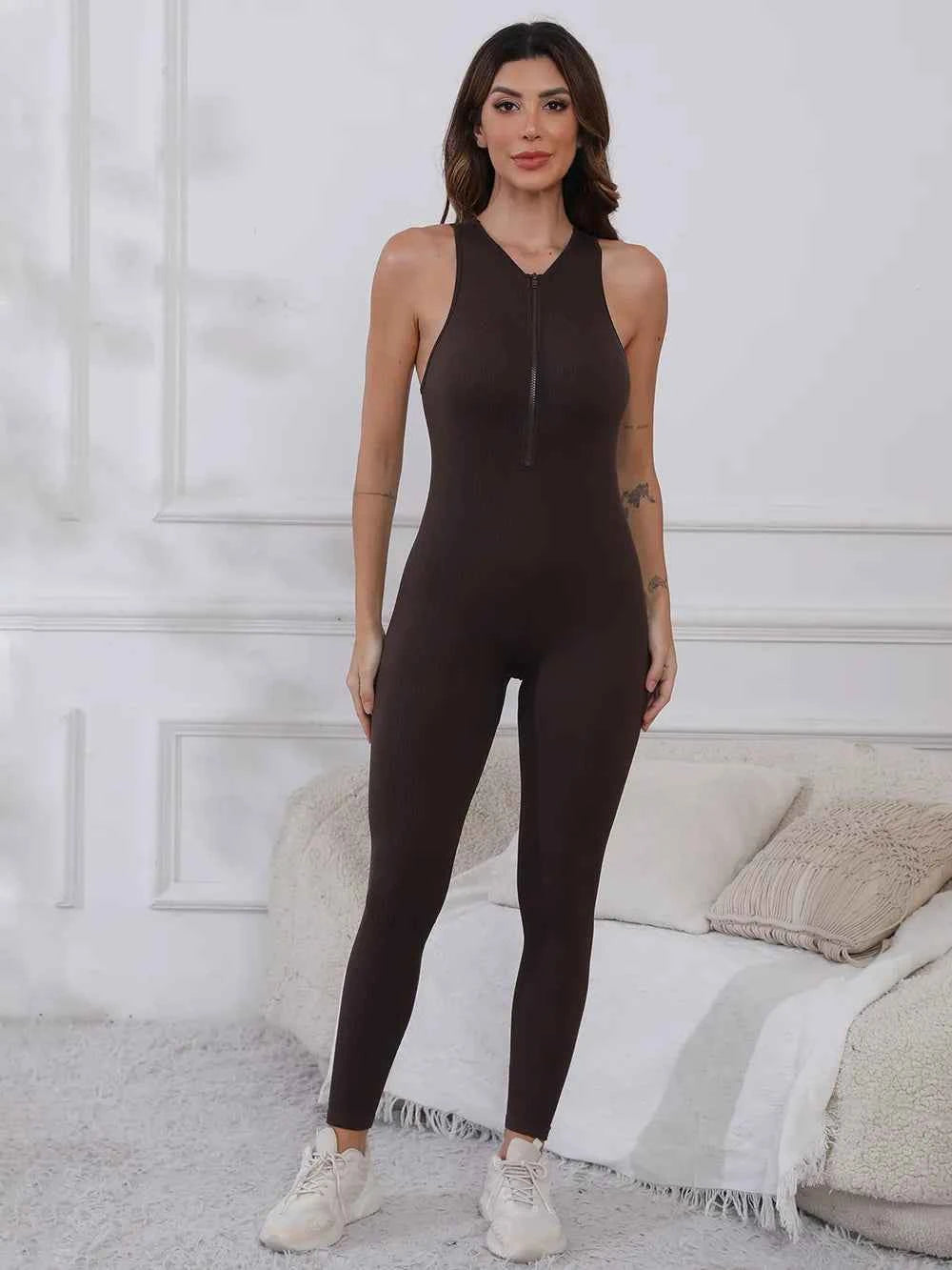 Half Zip Wide Strap Active Jumpsuit.