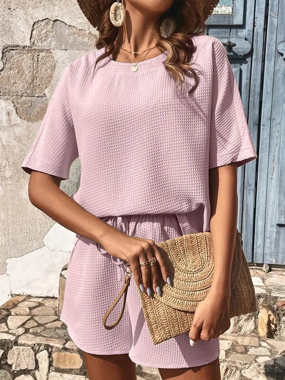 Waffle Knit Top and Shorts Set for Ultimate Comfort and Style - EBYNN