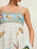 Ocean Print Spaghetti Strap Midi Dress.