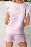 Bow Jacquard Ruffle Top Set with Cap Sleeve and Shorts - EBYNN