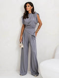 Slit Ruched Top and Wide Leg Pants Set - EBYNN