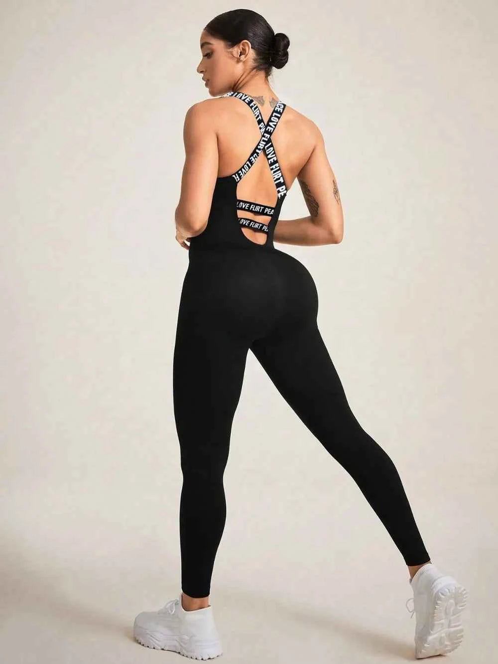 Crisscross Back Sleeveless Active Jumpsuit.