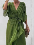 Plus Size Full Size Flowy Tie Front Midi Dress.