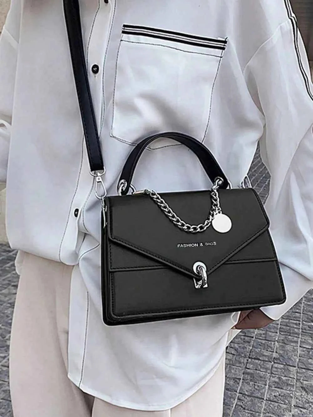 Detachable Shoulder Strap PU Leather Handbag.