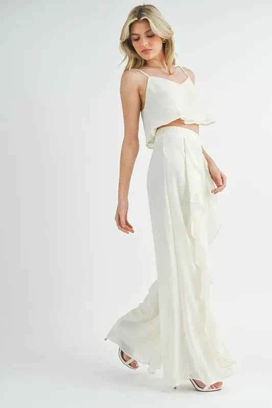 MABLE Crop Cami & Ruffled Wide Leg Pants Set - EBYNN