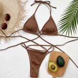 Halter Neck Crisscross Ribbed Bikini Set.