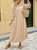 Button Front Flounce Sleeve Dress.