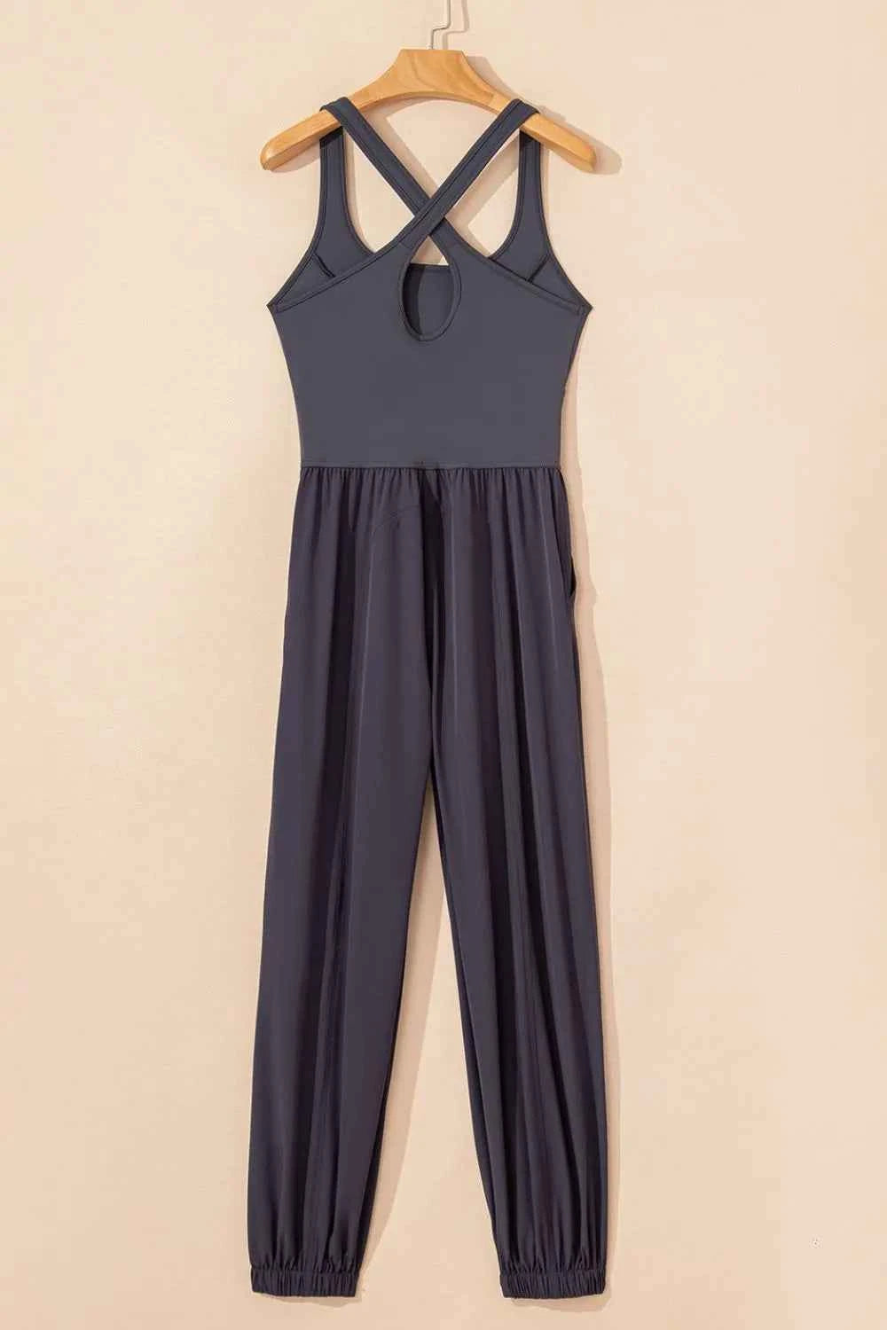Cutout Square Neck Wide Strap Active Jumpsuit.