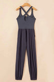 Cutout Square Neck Wide Strap Active Jumpsuit.