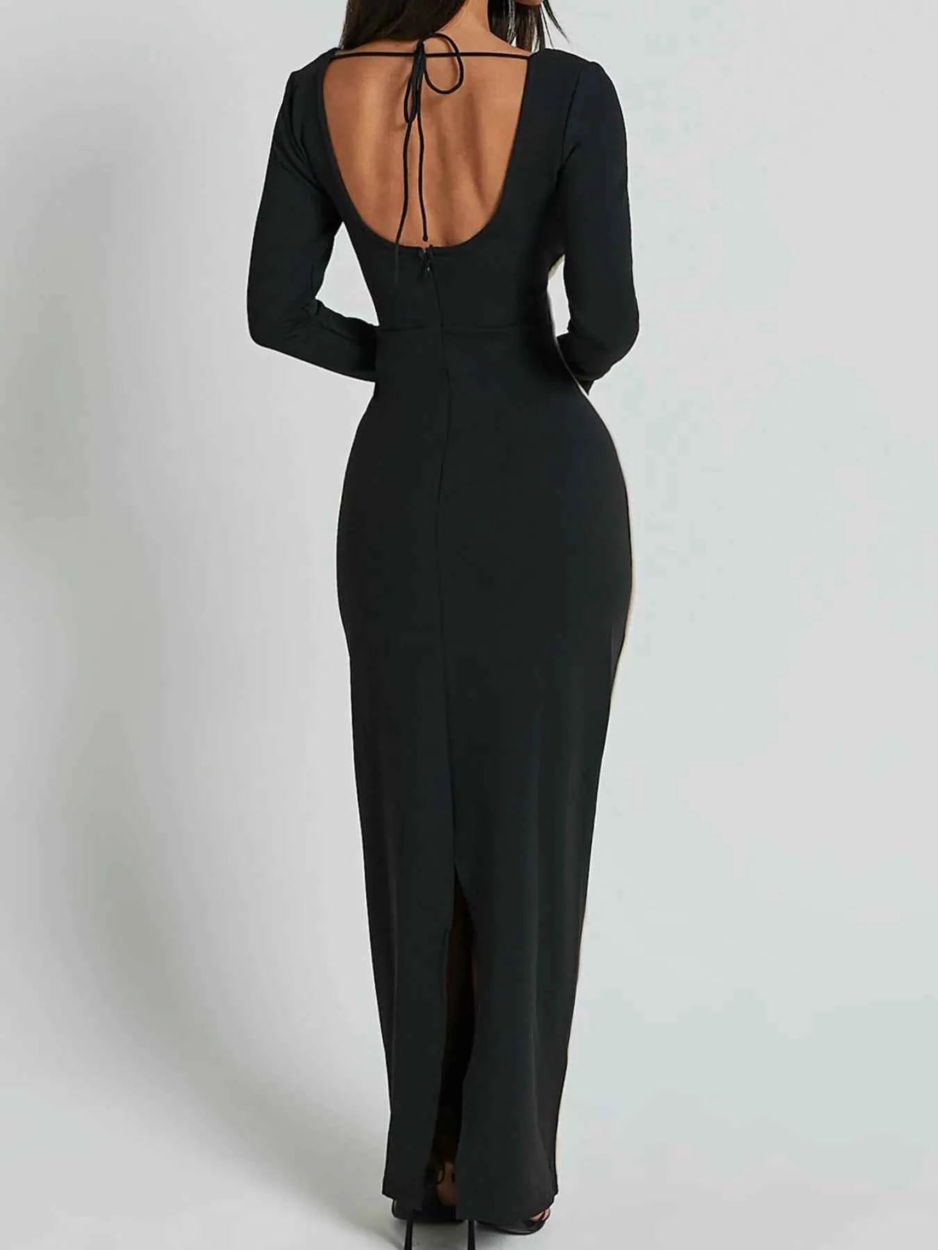 Contrast Trim Long Sleeve Bodycon Maxi Dress.
