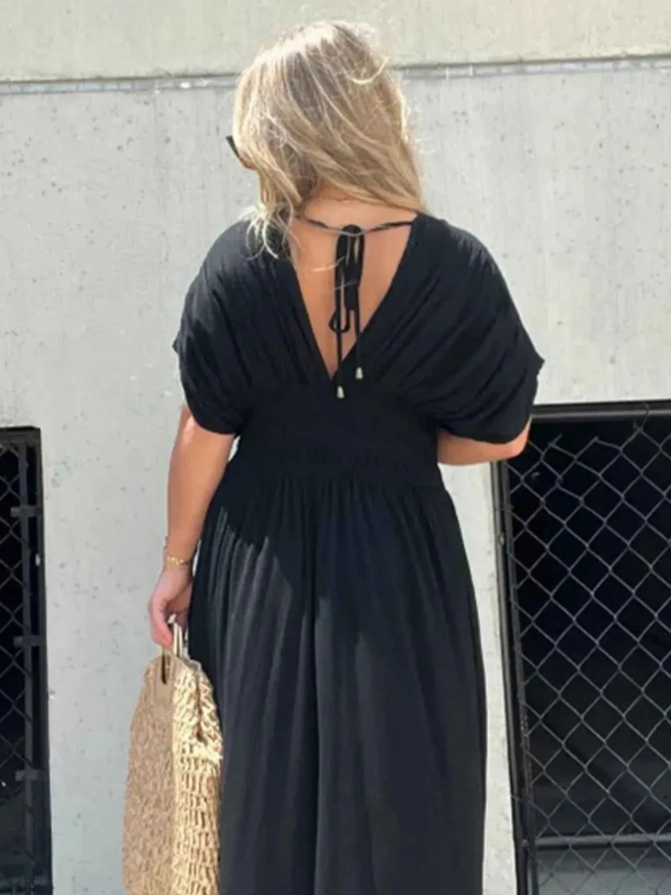 Plus Size Deep V-Neck Maxi Dress with Side Slit.