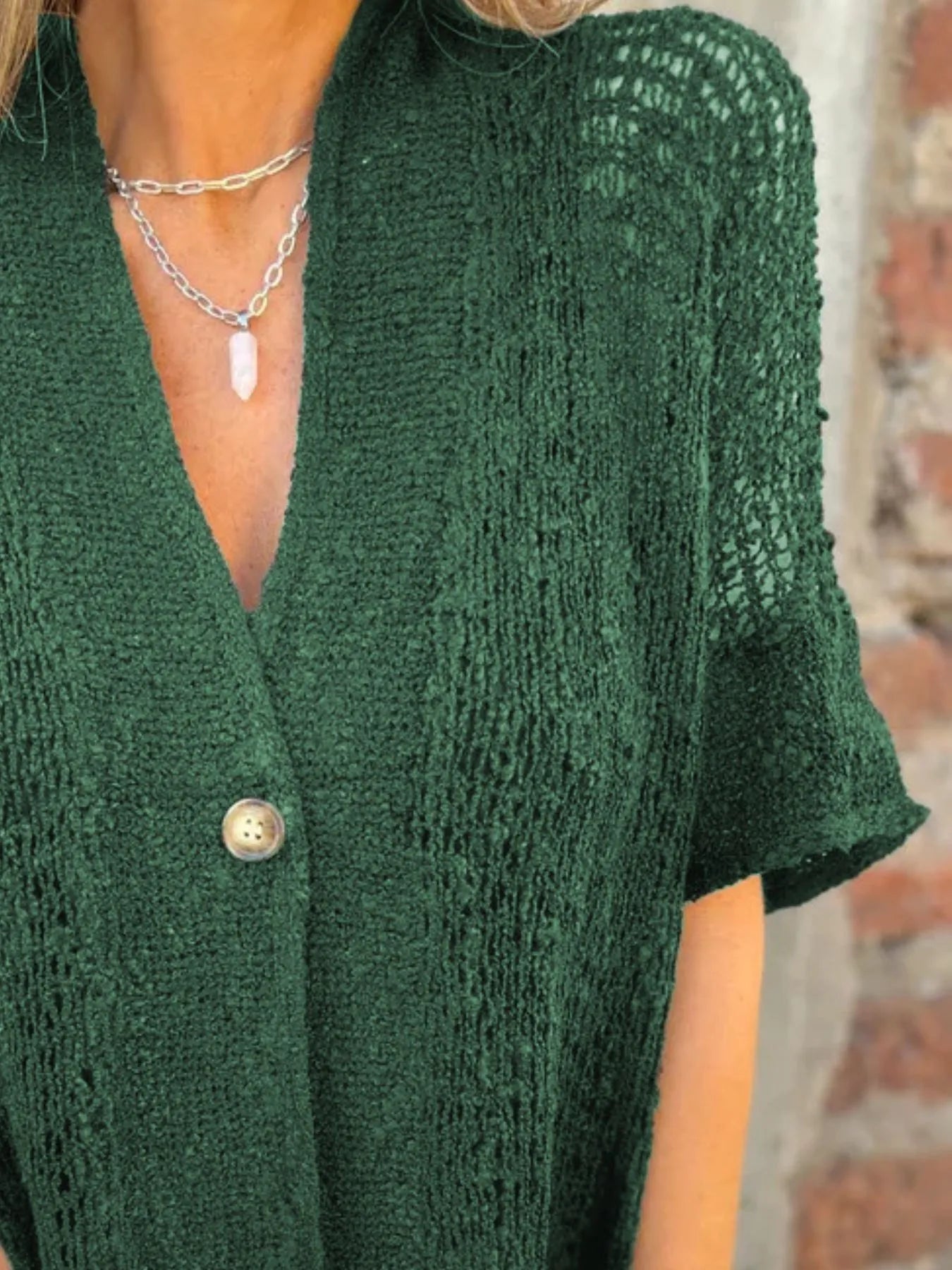 Plus Size One Button Openwork Cardigan.