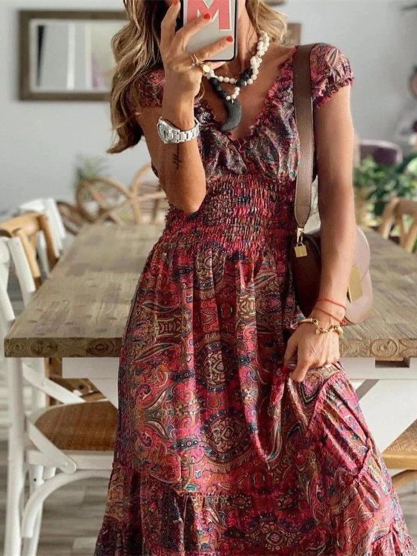 Plus Size Paisley Print Cap Sleeve Maxi Dress.