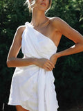 Ruched One-Shoulder Mini Dress.