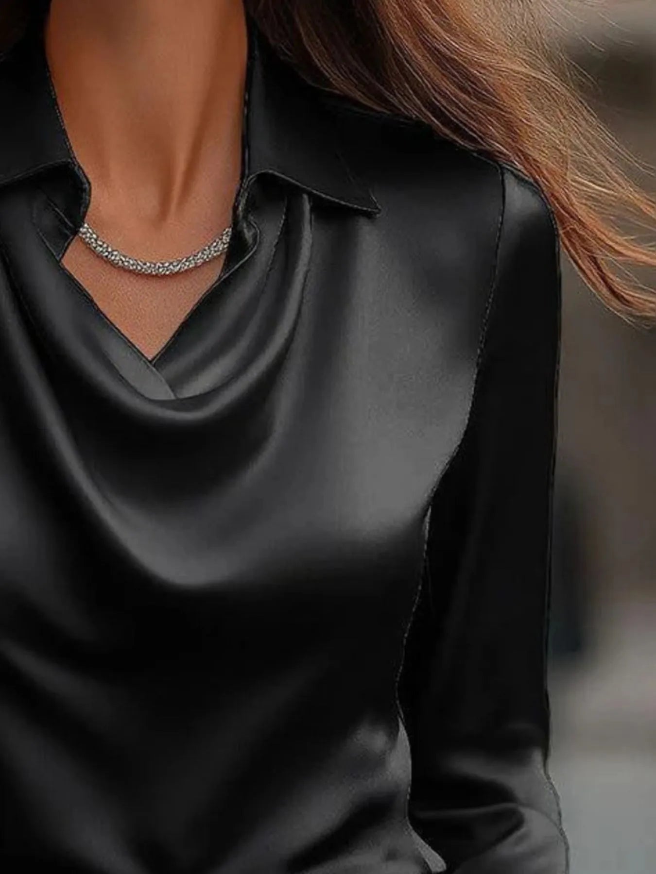 Plus Size Collared Neck Long Sleeve Blouse.