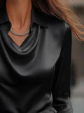 Plus Size Collared Neck Long Sleeve Blouse.