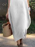 Plus Size Casual Loose Fit Round Neck Midi Dress.