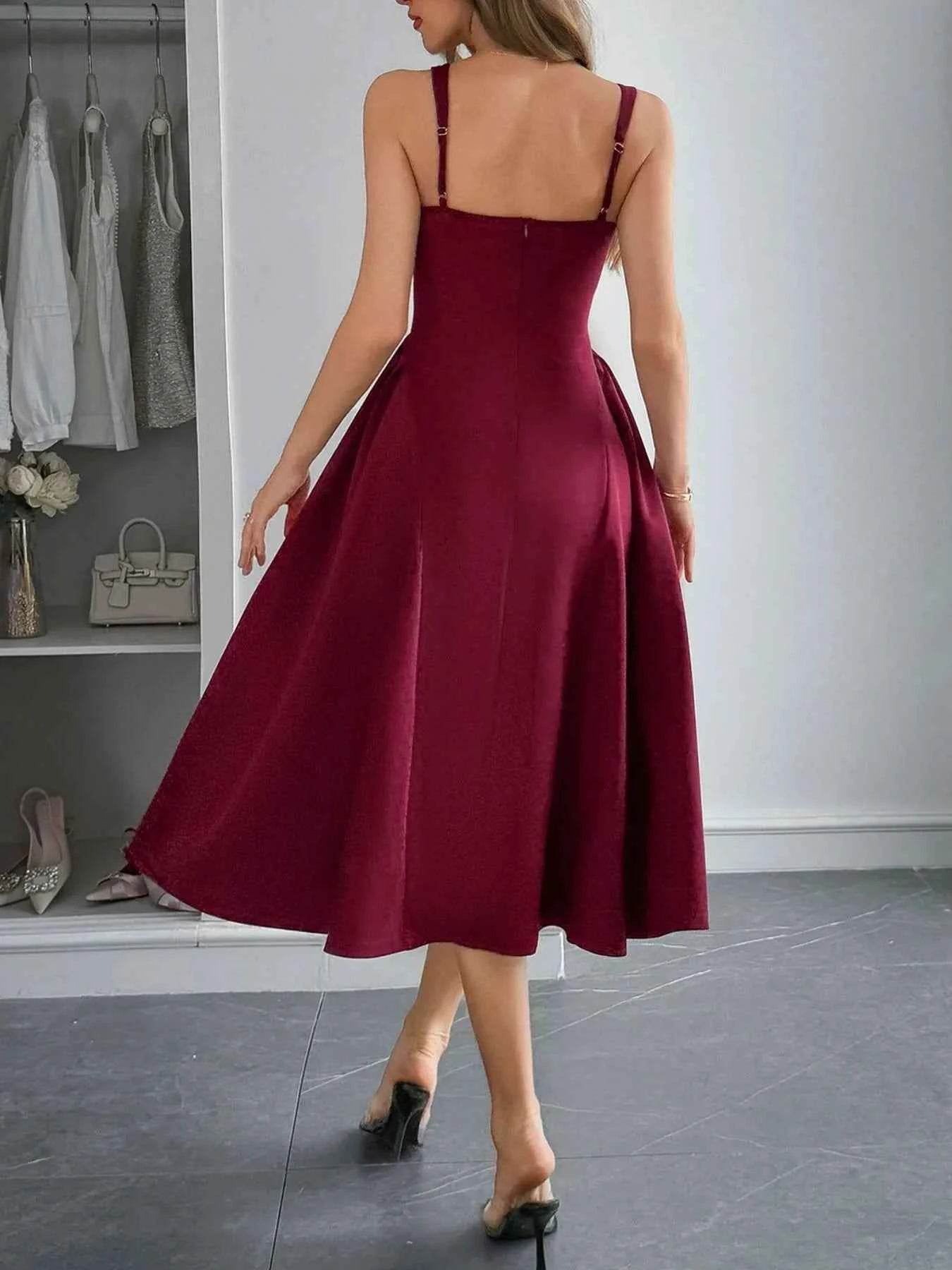 Square Neck Wide Strap Midi Dress.