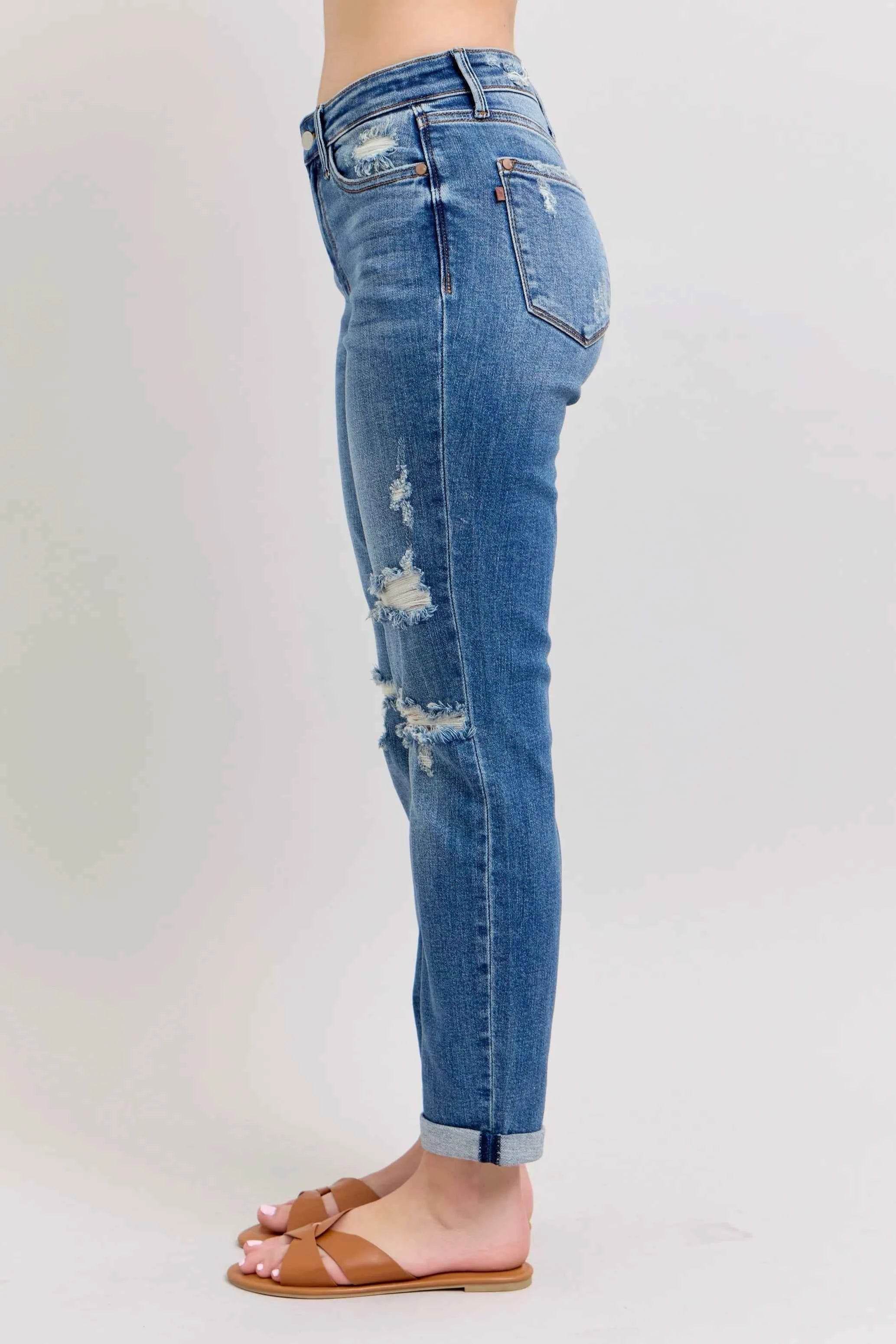 Judy Blue Plus Size Mr Vintage Wash Boyfriend Fit Jeans.