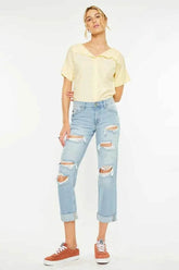 Kancan Mid Rise Distressed Boyfriend Jeans.