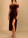Off-Shoulder Wrap Dress with Side Slit.