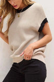 Textured Knit Sweater with Contrast Trim.