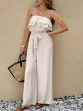 Off-Shoulder Ruffled Wide Leg Jumpsuit.
