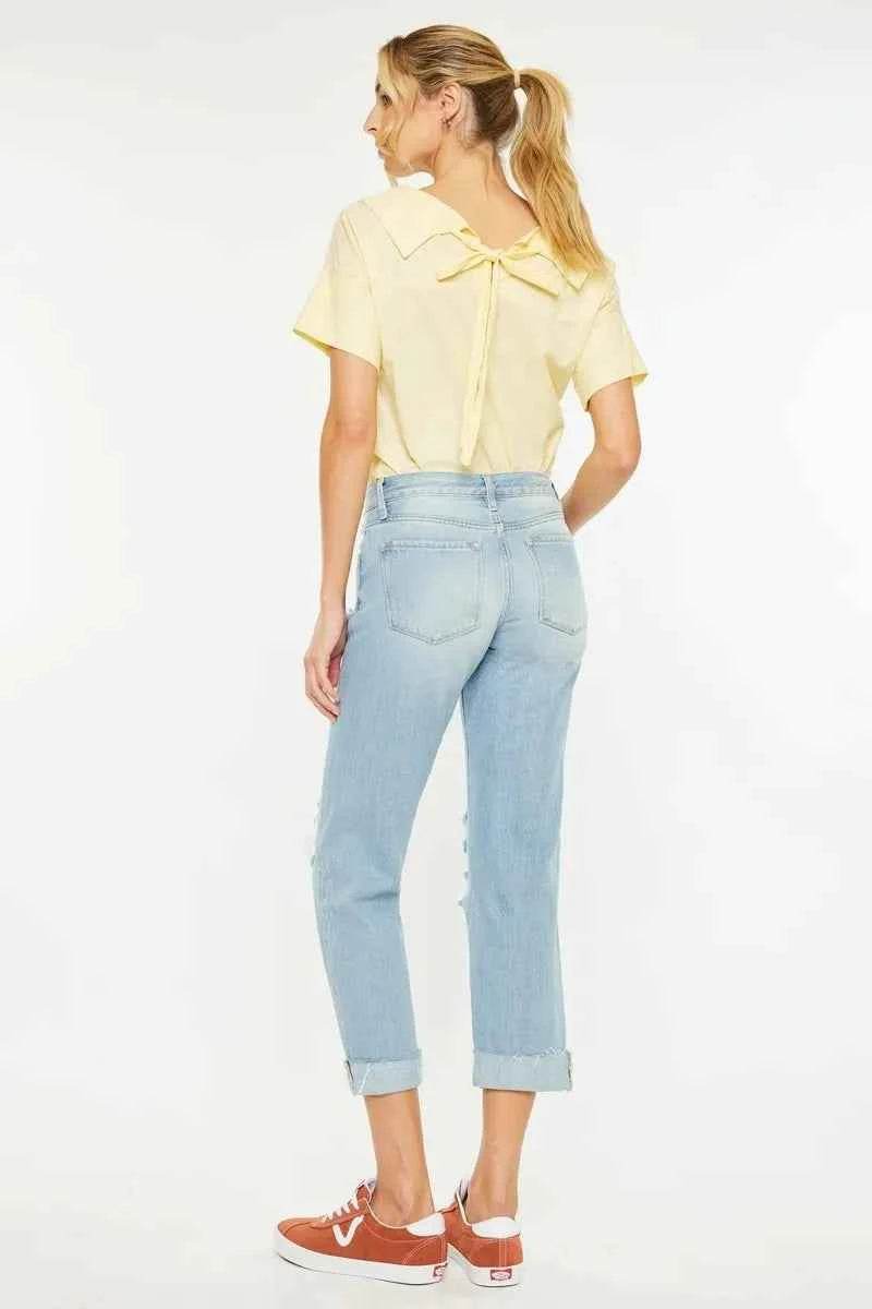 Kancan Mid Rise Distressed Boyfriend Jeans.