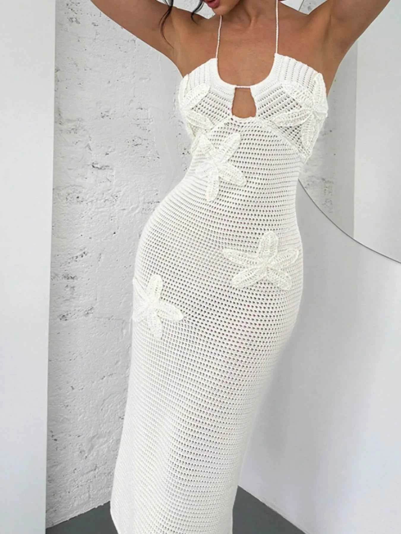 Crochet Backless Midi Knit Dress.