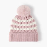 Striped Contrast Knit Hat with Pom-pom.