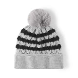 Striped Contrast Knit Hat with Pom-pom.