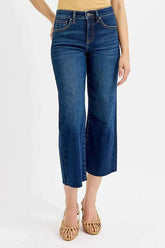 RISEN Full Size Tummy Control High Rise Crop Wide Jeans.