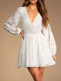 Smocked V-Neck Balloon Sleeve Dress.