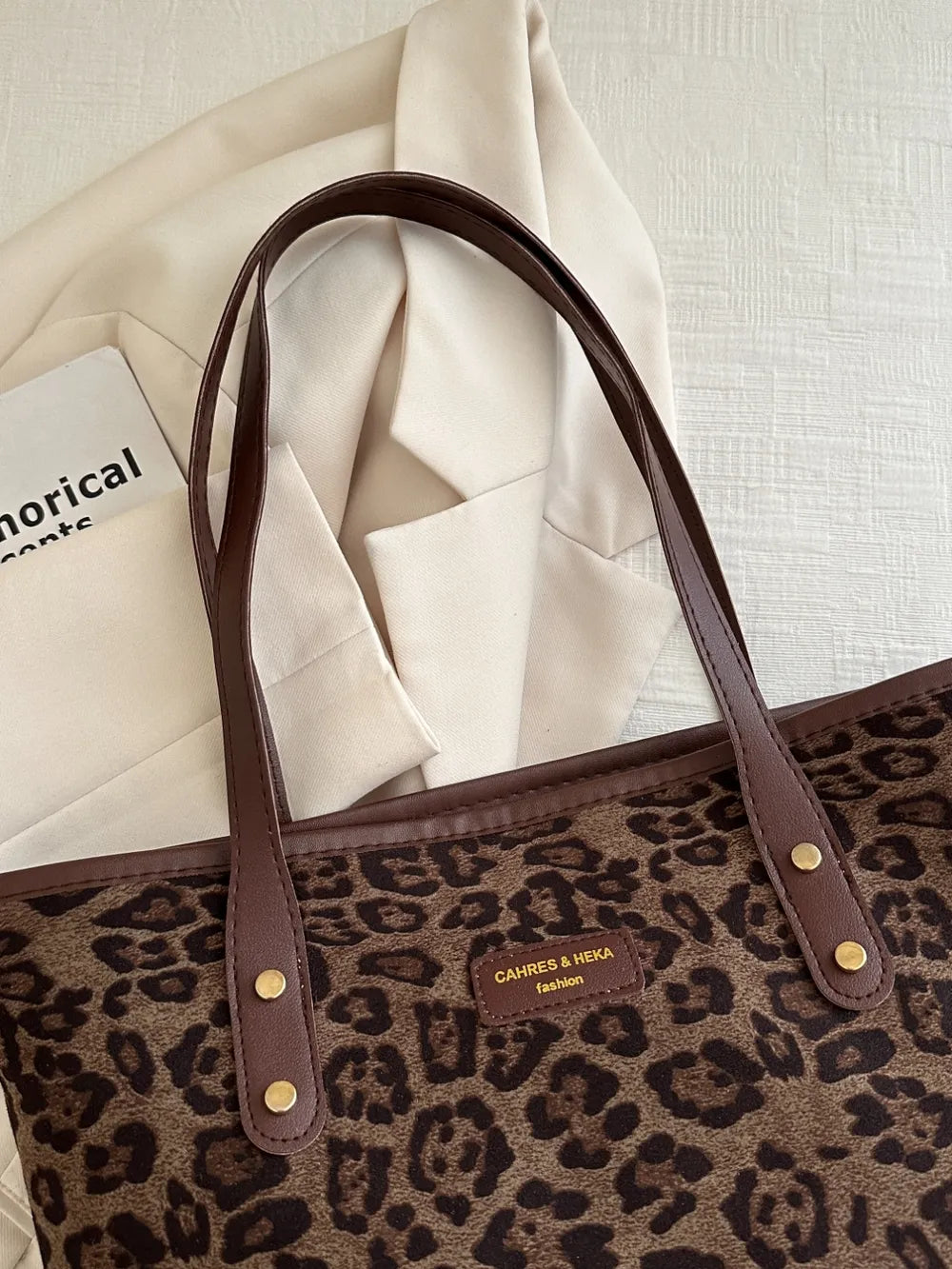 Large Leopard Print Polyester Tote Bag.