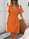 Surplice Short Sleeve Mini Dress.